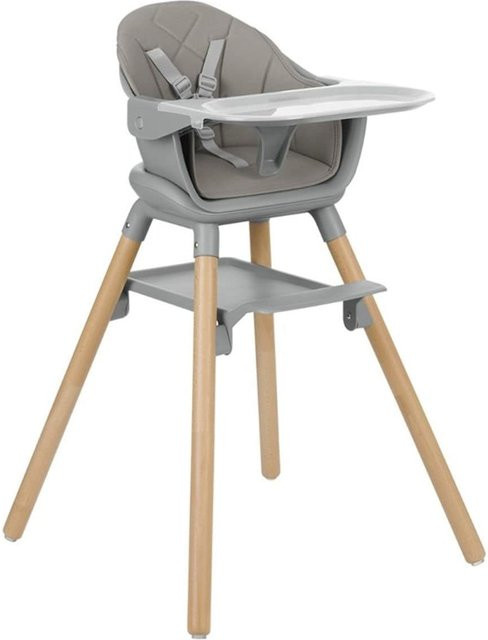 Kikkaboo Kinderhochstuhl Woody 3 in 1 aus Holz mit Tablett und Fußstütze in Grau - Bild 1