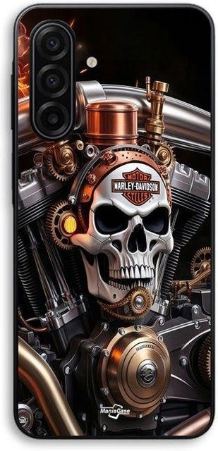 MANIACASE Silikon TPU Handyhülle für Samsung Galaxy A27 mit mechanischem Totenkopf Design in Schwarz - Bild 1