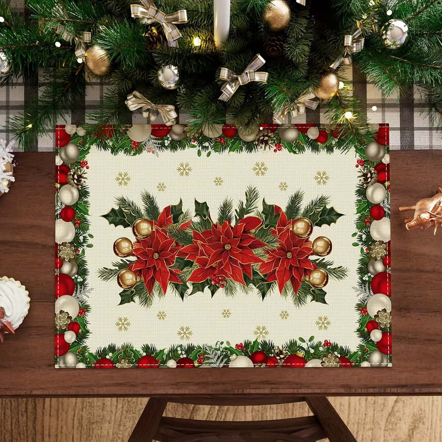 VIKAMA Weihnachts-Tischsets mit Blumen- und Schneeflocken-Design, Mehrfarbig, B/H: 40 x 30 cm - Bild 2