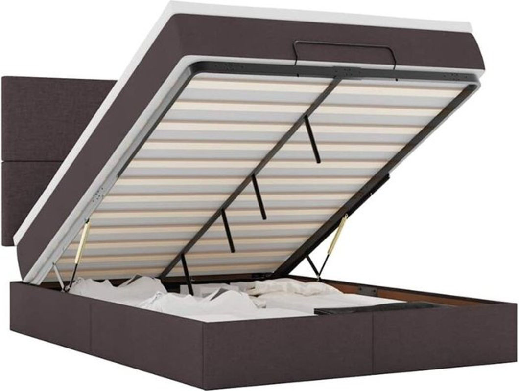 vidaxl Ottoman Polsterbett mit Matratze und LED-Beleuchtung in Dunkelbraun, B/T/H: 140 x 190 x 128 cm - Bild 1