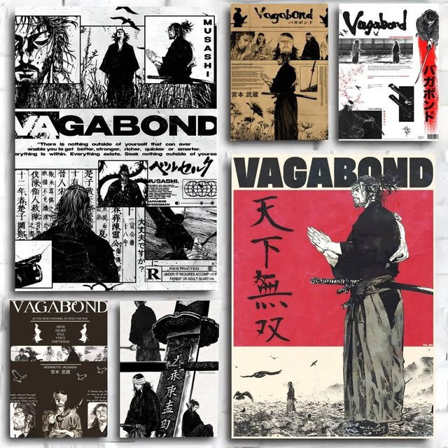 Kayou Japanischer Anime Vintage Manga Miyamoto Musashi Vagabond Bushido Krieger Poster Kunstdruck aus Papier - Bild 1