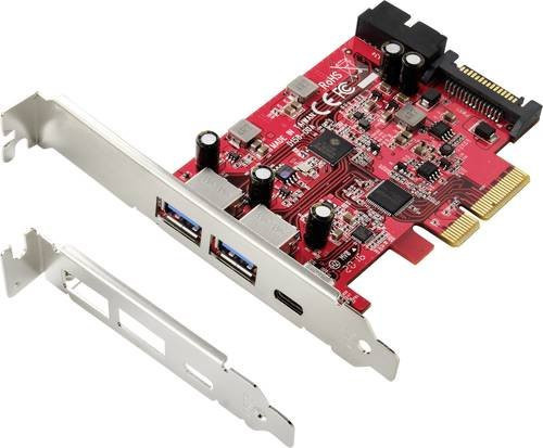 Renkforce USB 3.2 Gen 2 Controllerkarte mit 1+4 Ports PCIe x4 (USB-A und USB-C) in Rot - Bild 1