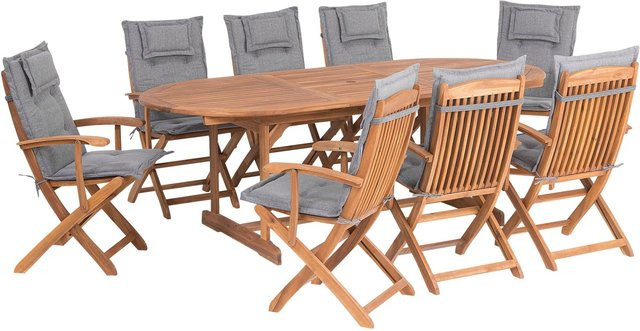 Beliani Gartentisch Set MAUI in Heller Holzfarbe und Grau mit Polsterstühlen B/T/H: 220 x 85 x 93 cm - Bild 1