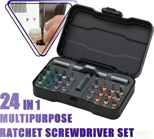 KRIOCY 24-in-1 Mehrzweck-Ratschenschlüssel RS1 mit magnetischen Bits als Werkzeug-Set für DIY-Haushaltsreparaturen - Bild 1