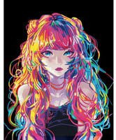 Diamond Painting Set Anime Girl von Carletto in Neonfarben, Schwarz und Bunt/Mehrfarbig - Bild 1