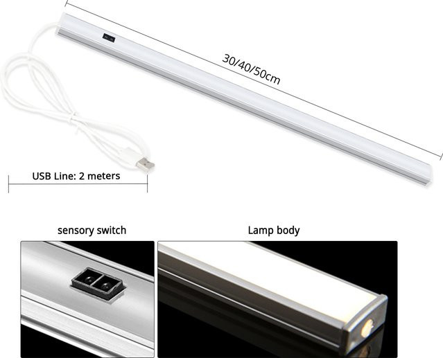 Gyarfas LED Bar Licht mit Bewegungssensor aus Aluminium, USB-betrieben, Weiß, Länge: 50 cm - Bild 1