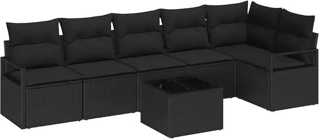 vidaXL 7-teiliges Garten-Sofa-Set aus Poly Rattan mit Kissen in Beige und Schwarz - Bild 1