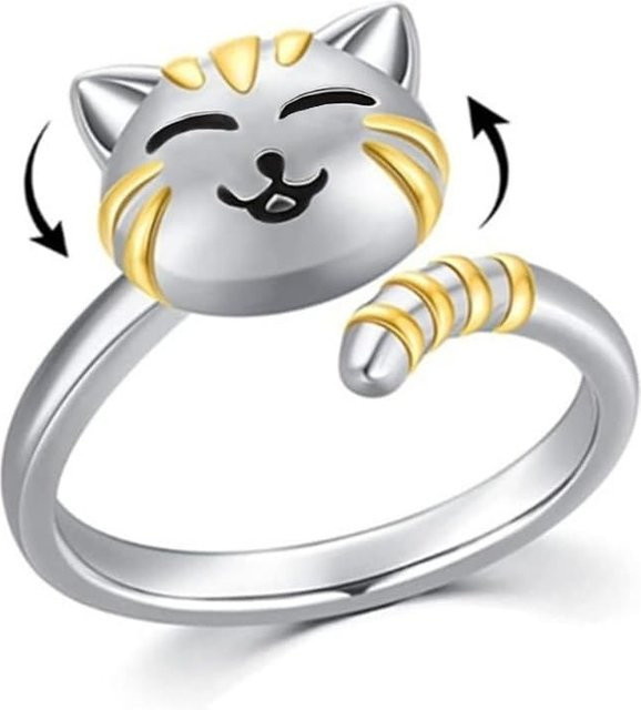 YILUOCD Spinner-Ring, Cartoon-Katze, verstellbar, Unisex - Bild 1