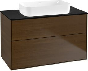 Villeroy & Boch Waschtischunterschrank Finion Wandmontiert, Walnuss Nussbaum und Blau Glänzend, B/H/T: 100 x 60,3 x 50,1 cm - Bild 1