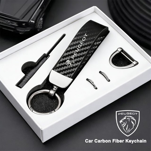 Schlüsselanhänger Peugeot, Kohlefaser-Stil, Mikrofaser-Leder, Unisex - Bild 1