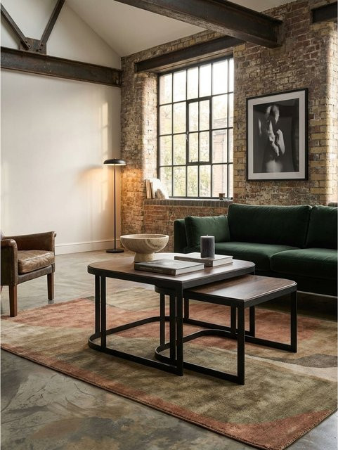 KADIMA DESIGN Couchtisch 2er Set aus Mango Massivholz und Metall in Industrial Design, Rund, Farbe Braun, B/T/H: 60 x 60 x 40 cm - Bild 1