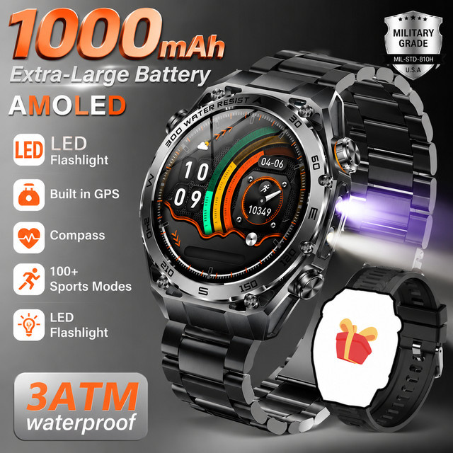 SIMSONLAB Smartwatch, Schwarz, Herren, Rund, GPS, Bluetooth - Bild 1