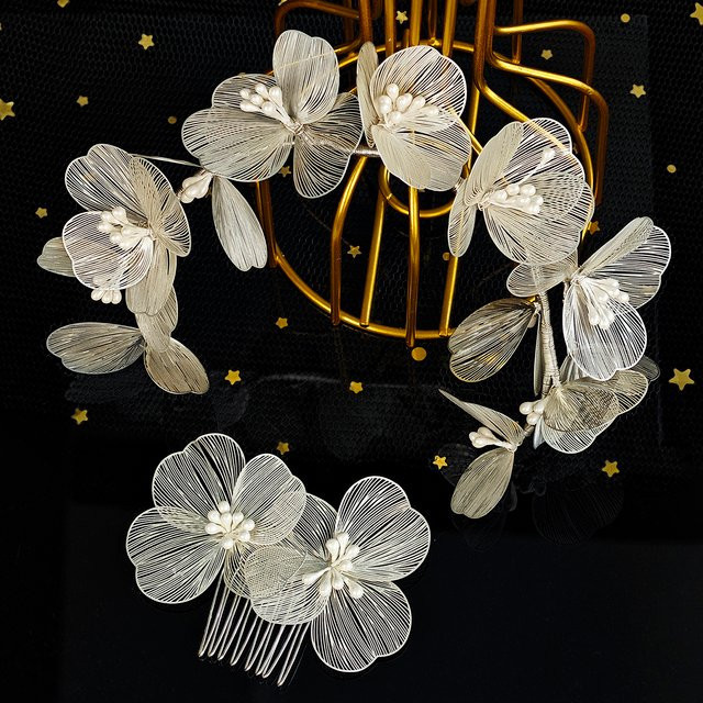 Haarschmuck Set, Perlen, Gold Blütenblatt - Bild 1