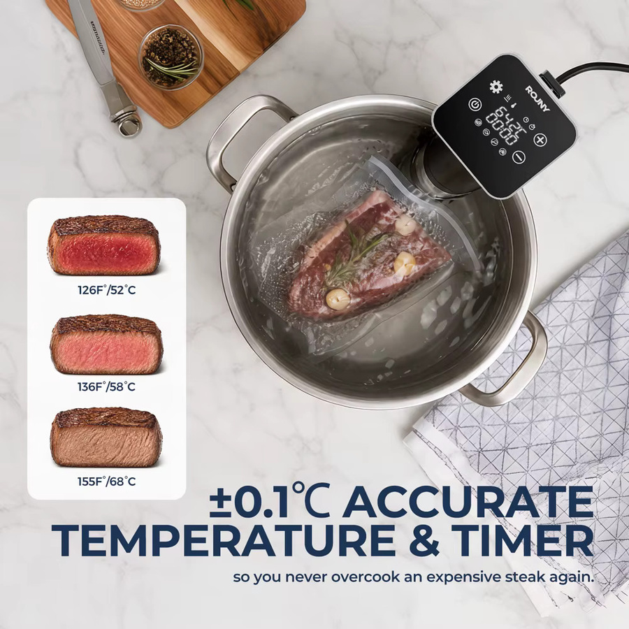 ROUNY Tender 1 Sous-Vide-Garer in Schwarz, 1300W IPX7 wasserdichter Tauchzirkulator mit Touch-Steuerung und Timer - Bild 4