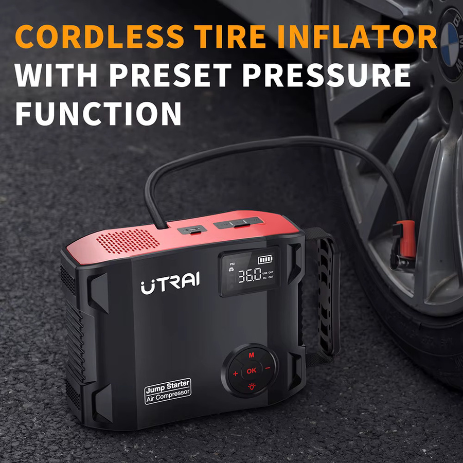 UTRAI 4 in 1 Starthilfe Power Bank mit 2000A Auto Booster, 16000 mAh Akku und 150 PSI Luftkompressor Reifenpumpe in Schwarz - Bild 2