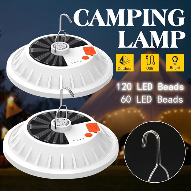 XIWANGFIRE Tragbare Solar-Campingleuchte in Weiß mit Haken, Powerbank-Funktion und 5 Modi für Innen- und Außenbereich - Bild 1