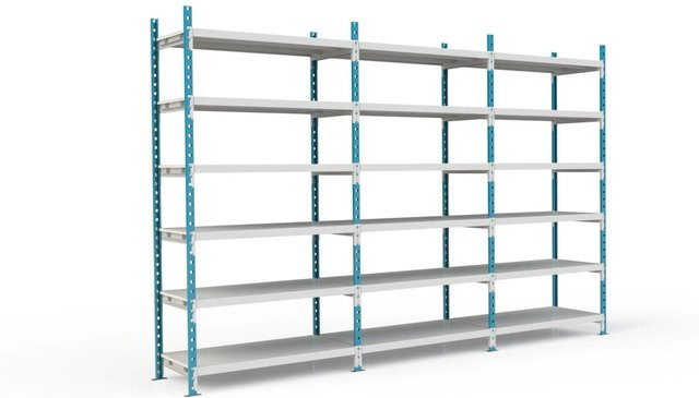 PROREGAL Fachbodenregal Maximus Pro mit 7 Ebenen und Metallplatten, Farbe: Lichtblau-Lichtgrau, H x B x T: 220 x 150 x 100 cm - Bild 1