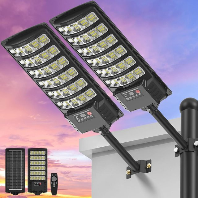 YQCHEZI 2er-Pack Solar-LED-Flutlicht mit Bewegungssensor in Schwarz für den Außenbereich - Bild 1