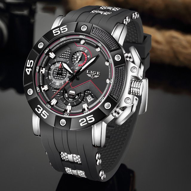 LIGE Armbanduhr Quarz, Silikon, Schwarz, Herren - Bild 1