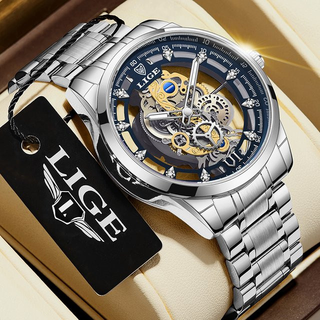 LIGE Armbanduhr Quarz, Edelstahl, Blau, Herren - Bild 1