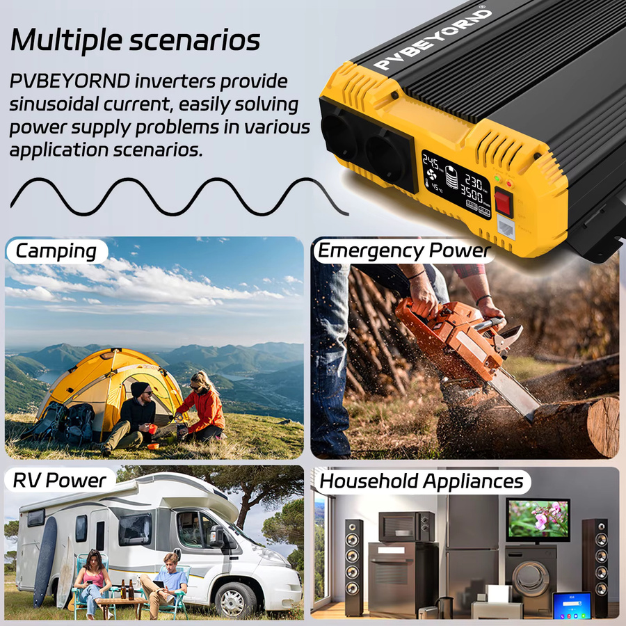 PVBEYORND Sinus Wechselrichter 7000W 12V 24V Gleichstrom auf 220V 230V Wechselstrom 50Hz mit 3500W Dauerleistung in Gelb - Bild 3