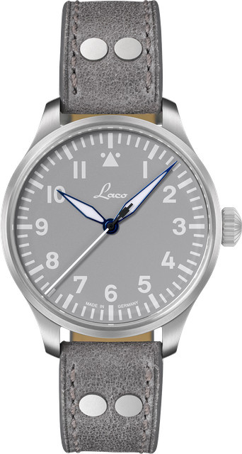Laco Fliegeruhr Automatik, Edelstahl, Grau, 39 mm, Leder - Bild 1