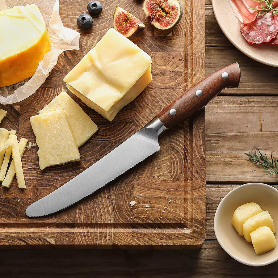 HEZHEN Käsemesser aus Edelstahl mit Redwood-Griff in Silber - Bild 5