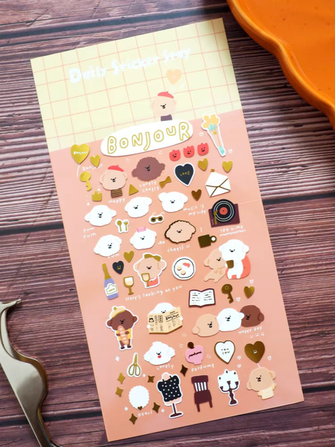 BONITO Scrapbooking Aufkleber mit Welpen-Motiv in Gold und Multicolour für DIY Journal und Geschenke - Bild 2