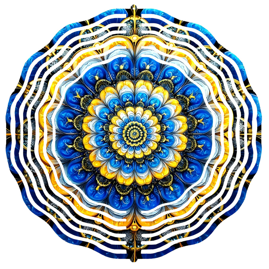 Modernes geometrisches Windspiel von CIFBUY aus Metall in Blau, Gelb und Gold als abstrakte Gartendekoration für den Außenbereich - Bild 2