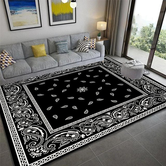 Waschbarer Flanellteppich BC-Warm Home mit Paisley-Bandana-Print in Grau und Schwarz, rutschfest und ethnisch, B/T: 60 x 40 cm - Bild 1