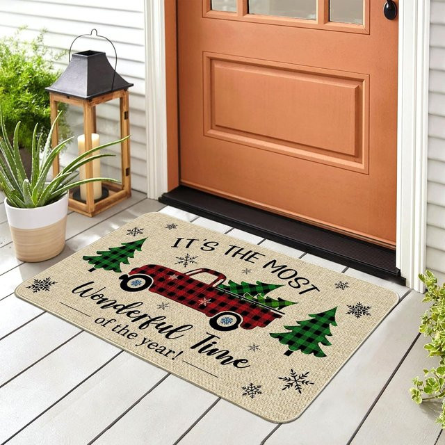VIKAMA Weihnachts-Fußmatte mit LKW-Design, rechteckige Willkommensmatte für Innen und Außen, Mehrfarbig, B/T: 60 x 40 cm - Bild 1