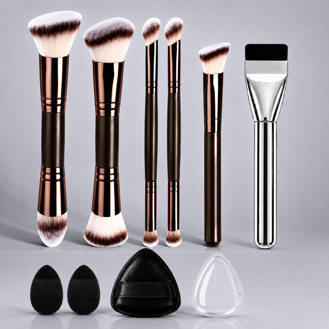 9-teiliges Make-up-Pinsel-Set mit 6 Pinseln und 3 Puderquasten, Unisex - Bild 1