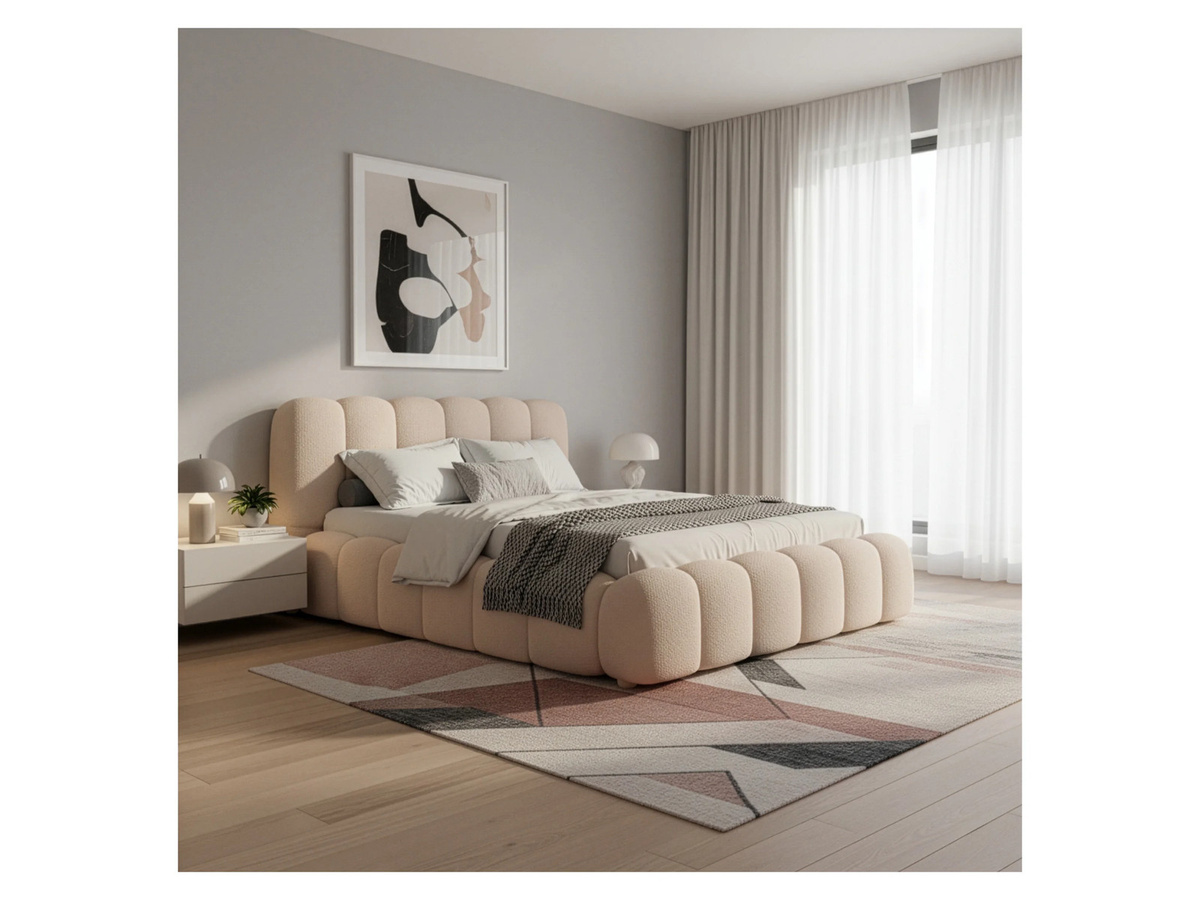 Juskys Polsterbett Catania mit Bouclé-Stoff im Bubble Design, Beige, B/T/H: 140 x 200 cm - Bild 2
