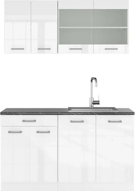 Vicco R-Line Singleküche Weiß Hochglanz und Anthrazit, B/T/H: 140 x 60 x 81,6 cm - Bild 1