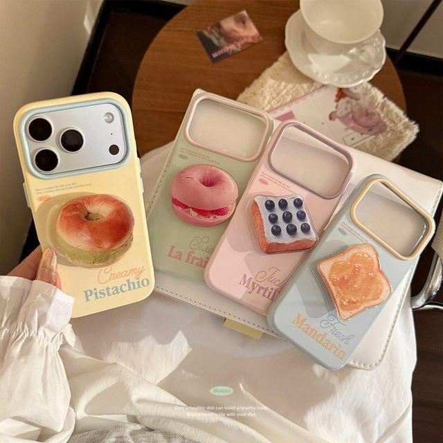 Koreanische Cartoon Bagel Toast Handyhülle für Apple iPhone 17 16 15 14 13 12 Pro Max, stoßfeste Softcover-Hülle in Multicolor - Bild 1