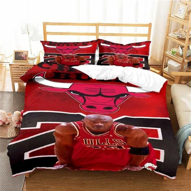 Bettwäsche Set JMG Household Supplies Basketball Design Rot, 3-teilig mit Bettbezug und Kissenbezug, B/H: 140 x 200 cm - Bild 1