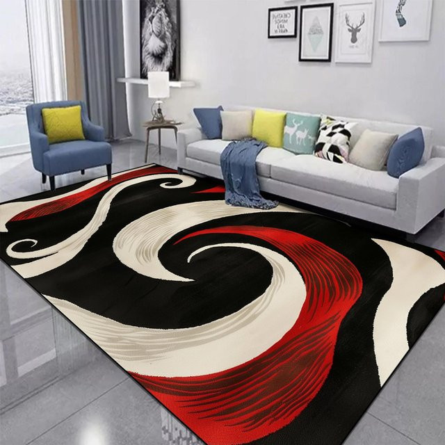Karpetti Abstrakter Teppich in Rot und Schwarz mit Wirbelmuster, rutschfest und waschbar, B/T: 100 x 160 cm - Bild 1