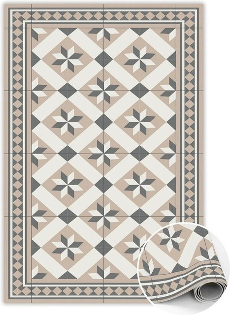 Tulup Teppich mit achtzackigen Sternen in Grün und Multicolour, rechteckiger PVC-Bodenmatten-Design, B/B: 60 x 90 cm - Bild 1