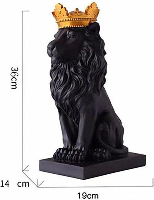 Yiran Furniture Löwen Statue mit Krone aus Harz in Schwarz als handgefertigtes Deko-Ornament für dein Zuhause oder Büro - Bild 1
