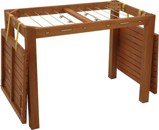 DEGAMO Funktions-Gartentisch mit Wäscheständerfunktion aus FSC-zertifiziertem Eukalyptusholz, Braun, B/T/H: 100 x 60 x 74,5 cm - Bild 1
