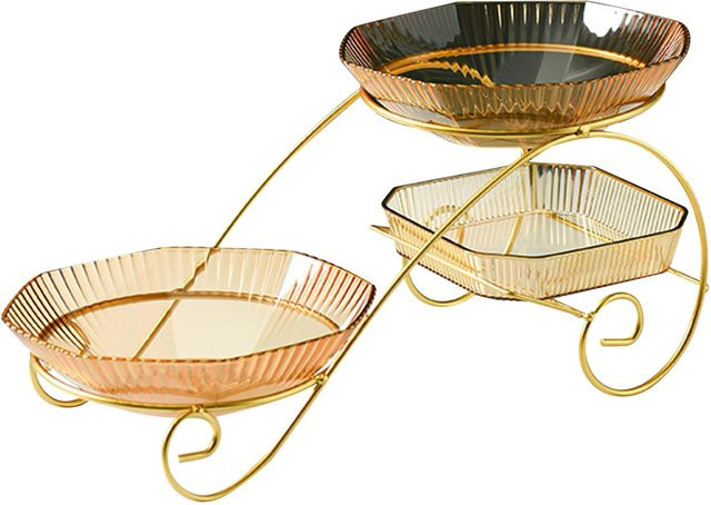 CosyHome 3-stöckiger Obstkorb aus Kunststoff und Glas in Transparent Yellow Beige, rund - Bild 1