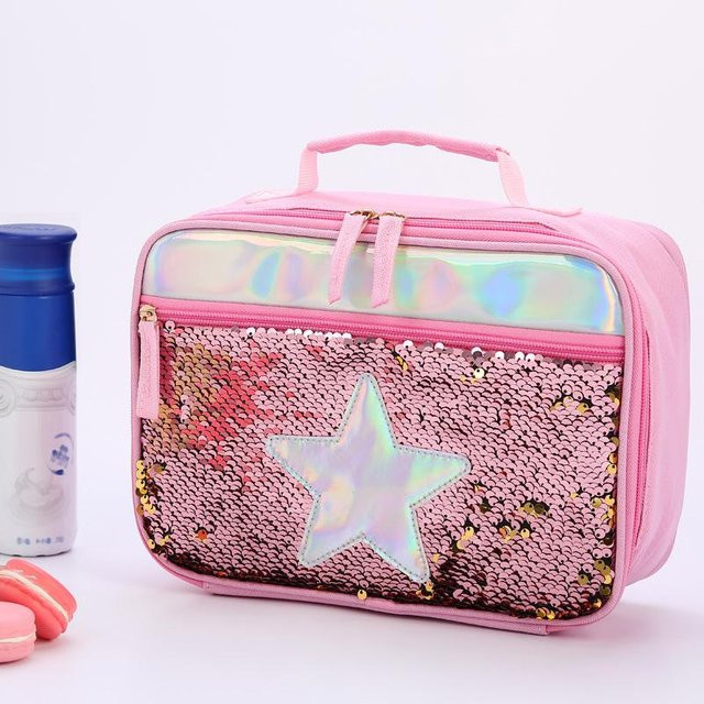 Super Six Isolierte Picknicktasche für Kinder mit umkehrbaren Glitzer-Pailletten in Pink - Bild 1