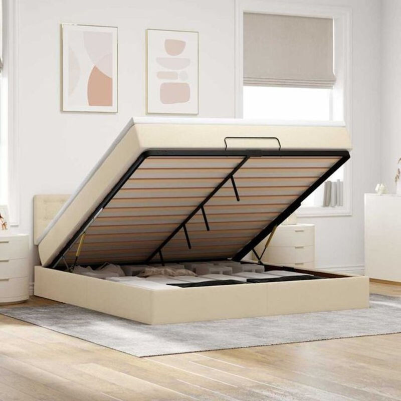 vidaxl Polsterbett Ottomane mit Matratze und LED in Beige aus Stoff, B/T/H: 180 x 200 x 88 cm - Bild 1
