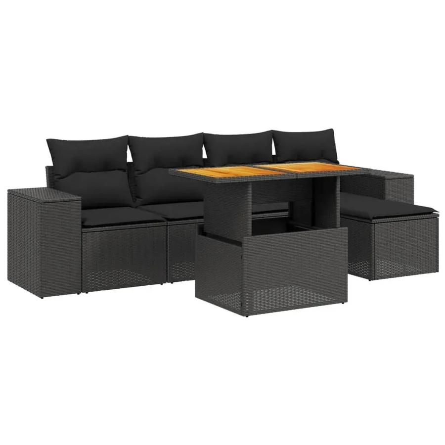 vidaXL 6-teilige Garten-Sofagarnitur aus Poly-Rattan und Akazienholz in Schwarz - Bild 2