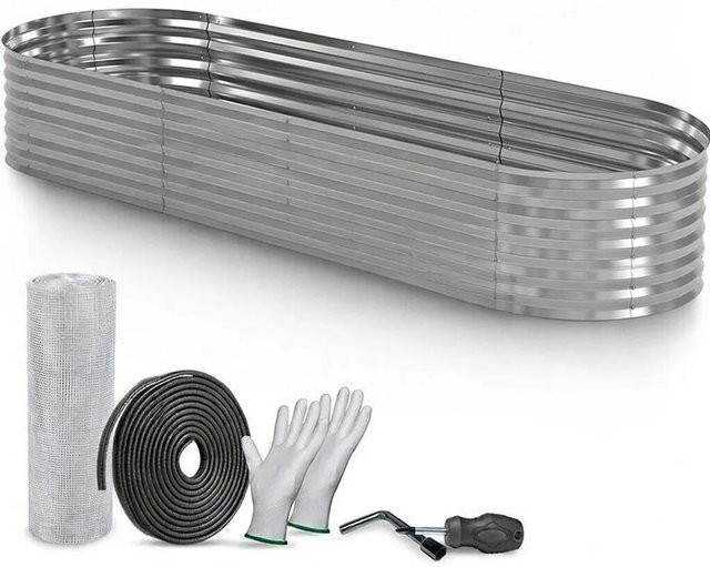 TTL GARDEN Ovales Garten-Hochbeet SPIRIT XL aus verzinktem Stahl in Silber, B/T/H: 320 x 80 x 45 cm - Bild 1