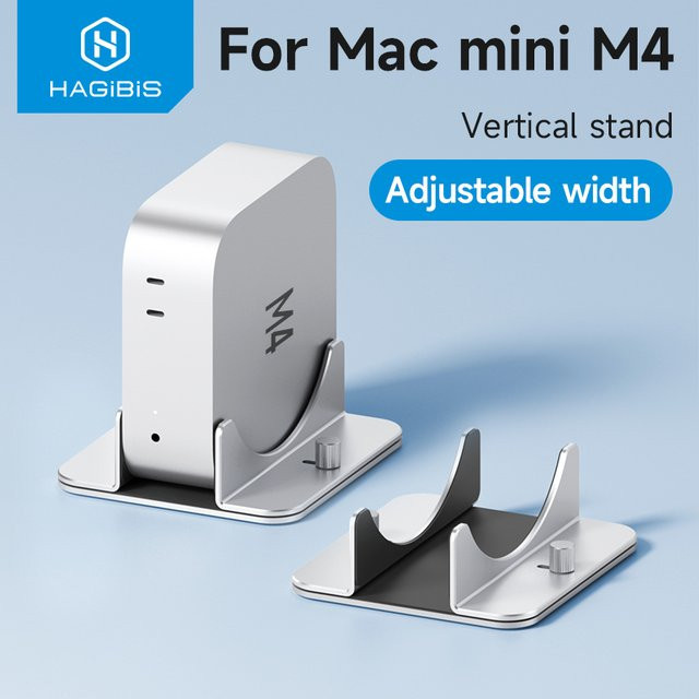 Hagibis Vertikaler Ständer für Mac Mini M4/M4 Pro aus Aluminiumlegierung in Silber, Verstellbarer Laptop-Desktop-Halter mit rutschfester Basis - Bild 1