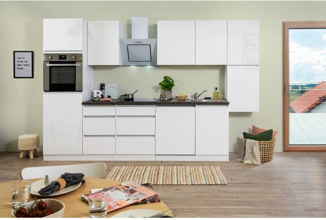 Respekta Küchenzeile modern in Weiß Hochglanz ohne Elektrogeräte B: 330 cm, T: 60 cm, H: 220,5 cm - Bild 1