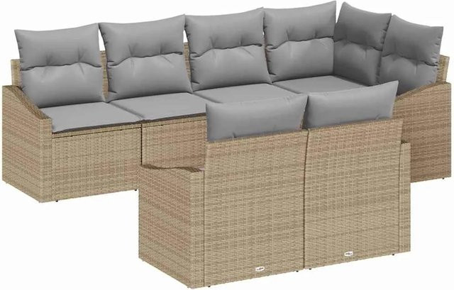 vidaXL Garten-Sofa-Set 7-teilig in Beige aus Poly-Rattan mit Metallgestell und Polsterkissen für Terrasse und Garten - Bild 1