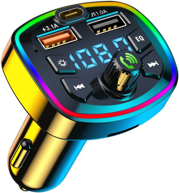 Bluetooth 5.0 FM-Transmitter mit Mikrofon und Dual USB Schnellladegerät als drahtloser Audio-Empfänger und MP3-Player für dein Auto - Bild 1