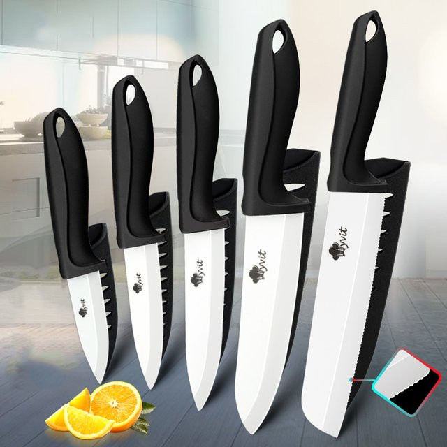 MYVIT Keramik Messer Set mit Zirkonia Klingen in Schwarz und Weiß für Küche und Brot - Bild 1